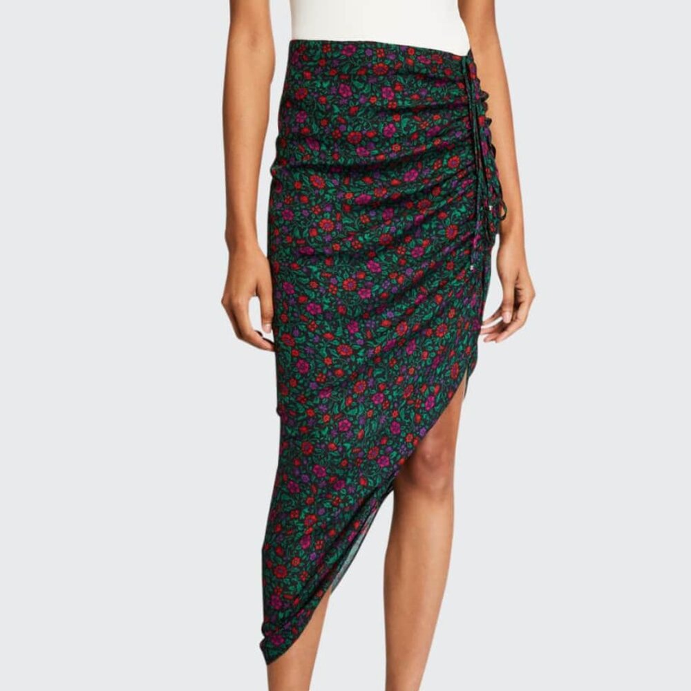 Veronica Beard Floral silk Ruched Midi Skirt Size 4